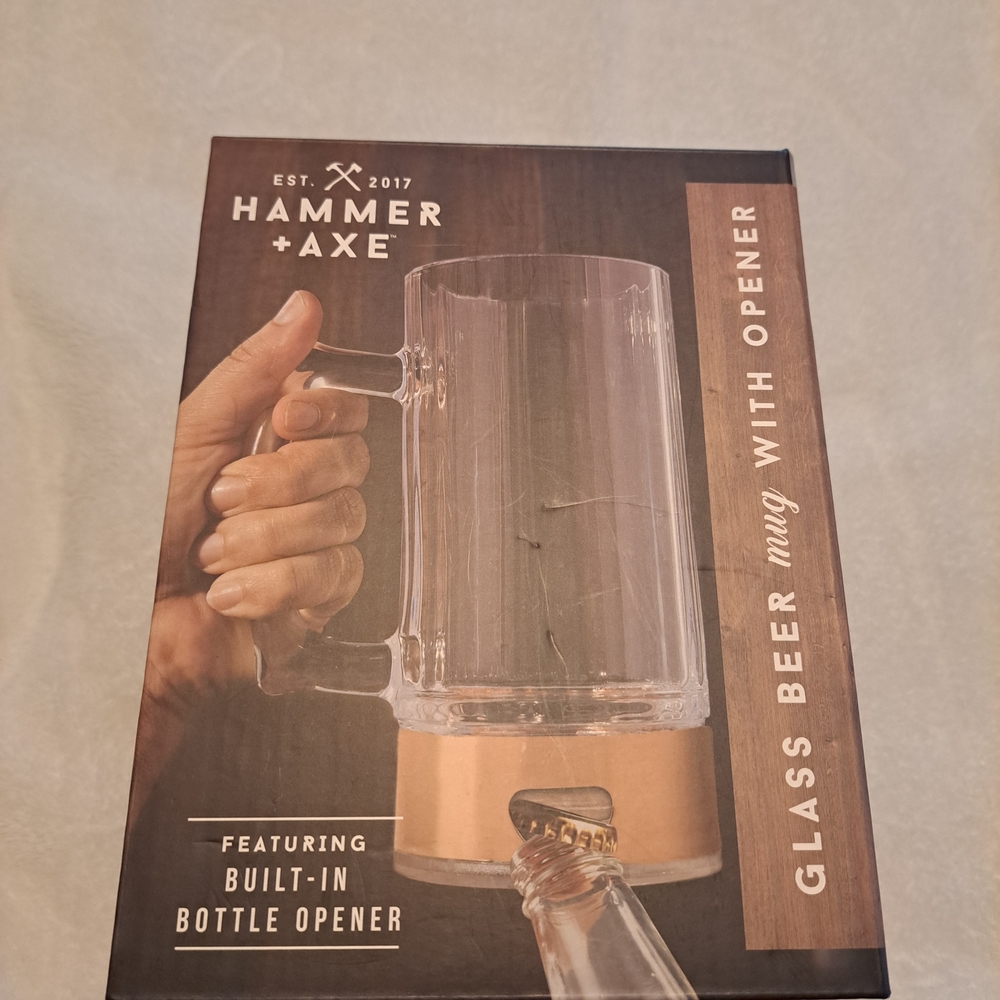 Clear Glass Beer Mug with Gold Bottle Opener Accent